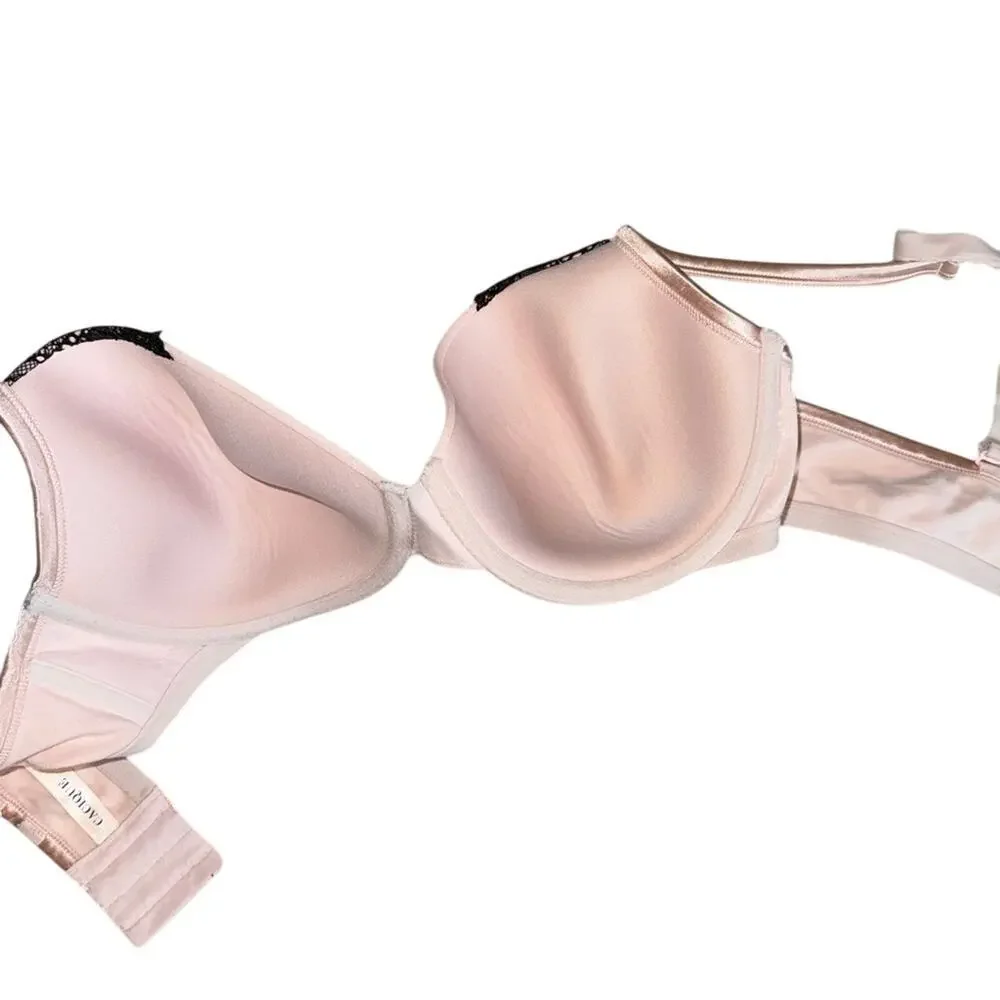 Cacique Padded Cotton Bra Size 42D Pink Black Lace